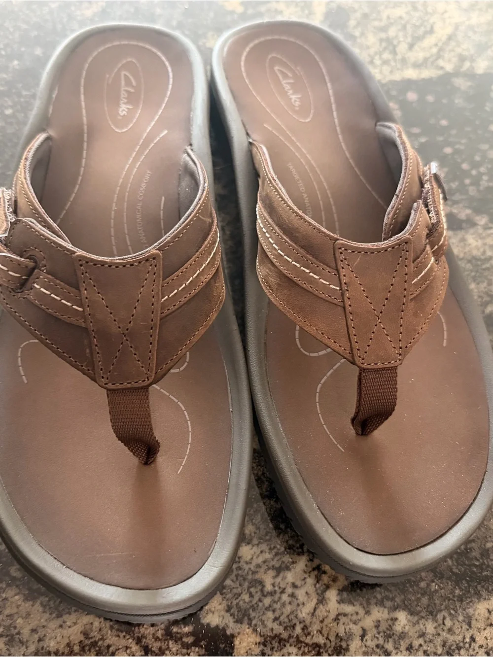 Clarks Brown Thong Sandals with Padded Straps